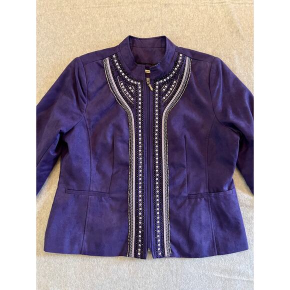 TanJay Blazer Women's Large 14P Purple Embroidered Beaded Accent Full Zip Jacket - Picture 1 of 13